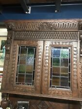 Beautiful Victorian carved captains cupboard stained glass gothic furniture home