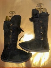 UGG Roxy Tall Lace Up Black Suede Boots UK 7-8 Used