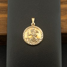(PA2) 9ct Yellow Gold Hollow Double Sided St Christopher Pendant 1g