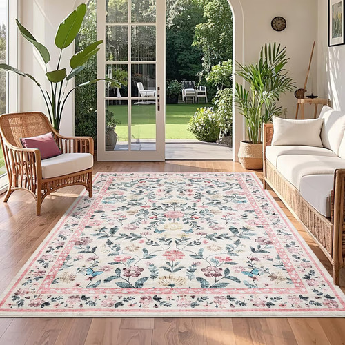 Floral area rug - rug, machine