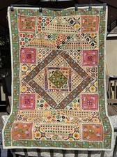 Indian Kutch Embroidery Shisha Mirror Tapestry 38x56 Gujarat Boho Textile