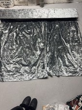 Silver Crushed Velvet Blackout Eyelet Curtains. Pelmet & Track 186cm X 186cm App