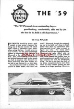 1959 Plymouth 2-Door Motor Car Vintage Original McCahill Road Test Report 719-47