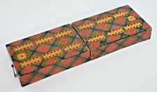 ANTIQUE TARTAN WARE MACDUFF CRIBBAGE BOARD CARD BOX CLARK & CO ADVERTISING c1880