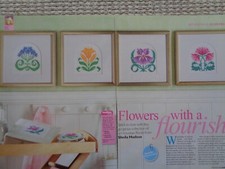 4 Art Nouveau colourful floral designs cross stitch chart