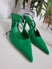Zara Womens Green Pointed Toe High-Heel Fabric Slingback Shoe Size Uk 8 New