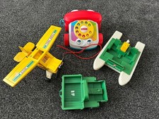 Vintage Fisher Price toy bundle of 4 ,aeroplane,pull along phone,jeep,boat,retro