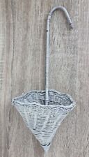 Wicker Umbrella Wall Hanging Basket White/Grey Retro c.1970s Vintage.