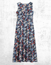 Women’s Seasalt Sleeveless Jersey Dress Wrap V Neck Cotton Sea Floral Navy