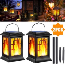 2/4 PACK Solar LED Flameless Flickering Hanging Outdoor Garden Candle Lanterns