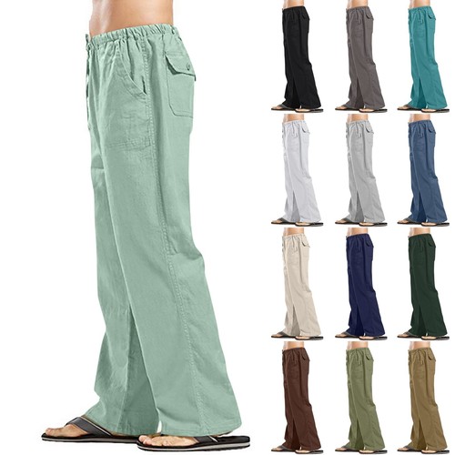 Men cotton linen pants loose - cotton,