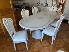 GRETA ITALIAN WHITE & SILVER HIGH GLOSS DINING TABLE WITH EXTENSION & 6 CHAIRS