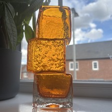 WHITEFRIARS GLASS Geoffrey Baxter Drunken Bricklayer Vase, Tangerine, Circa 1966