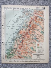 The Norweigian Front - 1940 Vintage WW2 Serial Map Service Map