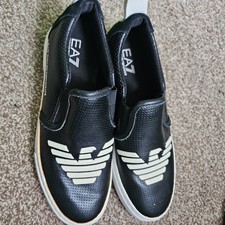 ARMANI BLACK & SILVER TRAINERS / SHOES - SIZE 8 - LACE UP Leo shimmer sneakers 