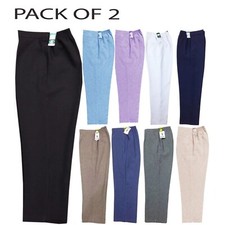 PACK OF 2 WOMENS HALF ELASTICATED TROUSER STRETCH WAIST WORK OFFICE POCKETS PANT