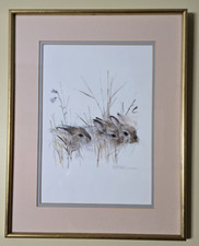 Sign Danish Mads Stage  Rabbits Hare Bunnies field flowers Mat Frame Print 14x19