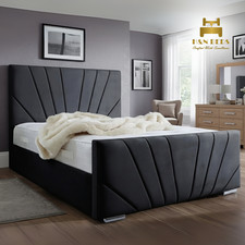 Sunrise Panel Bed Frame Plush Velvet Upholstered Ottoman Gas Lift Storage Double