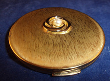 Vintage Stratton Gold Tone Powder Compact with Silver Pearl Swirl Design Mirror 