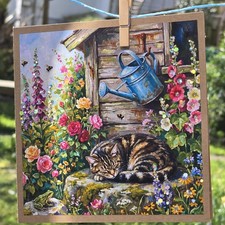 Tabby cat Flower Blank Card