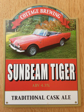 Beer pump clip badge, Cottage Brewing, Sunbeam Tiger, Car theme, transport