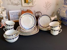 Antique cake plate, plates, cups and saucers marked 633 bone china