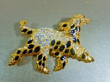 VTG  RETRIEVER SETTER AFGHAN PRANCING DOG GT CRYSTAL PAVE ENAMEL FIGURAL BROOCH 