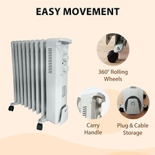 Oil Filled Radiator Portable 7-11 Fin Electric Heater Thermostat 3 Heat Settings