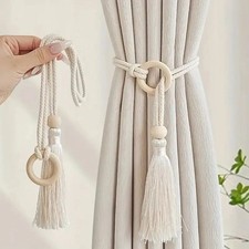 2X Wooden Beaded Curtain Tie