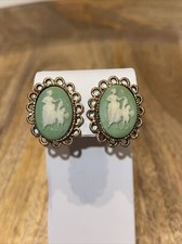 Vintage Wedgwood green cameo clip earrings