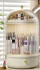Cream Rotating Beauty Box/Dome With Drawer - For Makeup Or Beauty Products
