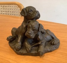 Heredities Cute Bronze Colour Resin Figurine of 2 Boxer Dog Puppies No: M18107 