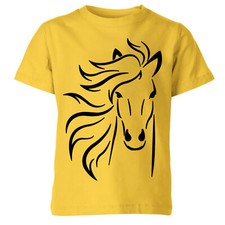 Kids Boys Girls Horse Outline T-Shirt rider equestrian pony cute animal #Or#P1