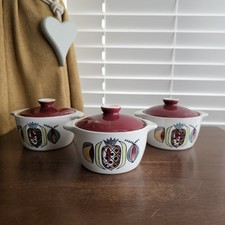 Rare Denby Langley Jamaica Mini Lidded Casserole/Soup Pots X 3