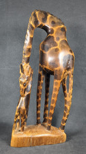 Vintage Hand Carved Wooden Figure ~ Mother and Calf Giraffe ~ Height 29.5cm