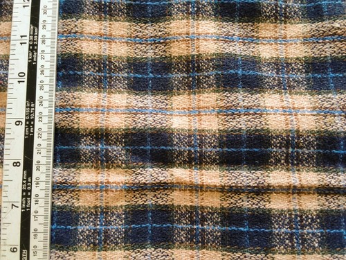 Beige navy wool blend check - wool,