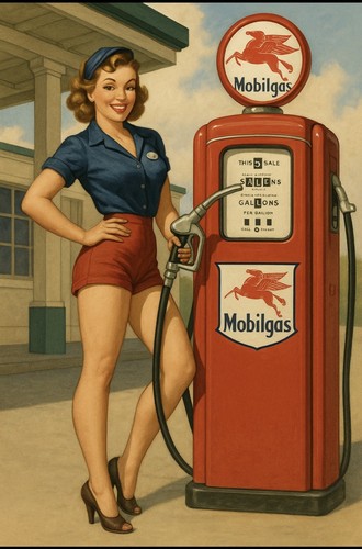 Retro style mobil gas station - style,