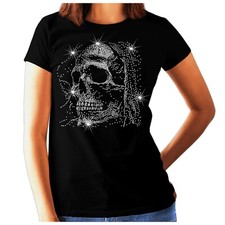 Ladies Rhinestone Skull T Shirt - Gothic Biker Rock Music - ANY SIZE Available