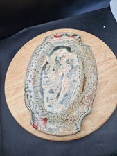  Signed Studio Pottery Charger With Brown Blue abstract Glaze 35cm Diameter