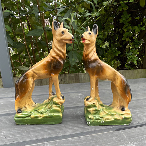 Hand painted chalk plaster dog - hand,