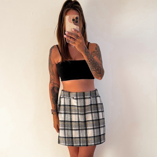 Ladies grey checked skirt - grey,