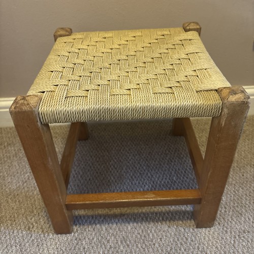 Vintage wooden stool woven - stool,