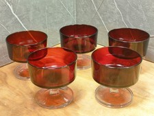 Set Of 5 French Retro Luminarc Arcoroc Ruby Red Dessert Champagne Glasses 