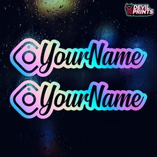 2 x INSTAGRAM PERSONALISED NAME CAR STICKER VINYL DECAL OIL SLICK NEO CHROME JDM
