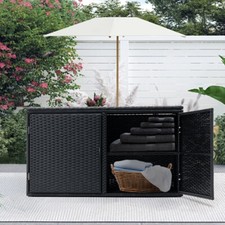 Outdoor Wicker Storage Box Large Capacity Patio Garden Plastic Utility Shed Box