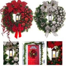  40CM Artificial Christmas Wreath Green Rings Bows Baubles Pine Door Craft