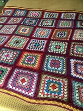 Handmade Crochet Granny Squares Blanket, 145cm X 135cm, Multi-coloured