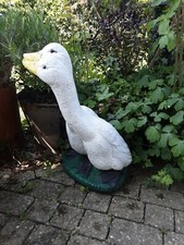 Antique/vintage garden stone concrete statue of farm yard geese weathered 