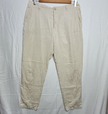 Zara Paperbag Pants Women Size 12 Beige Leg 27.5 in Ladies Trousers