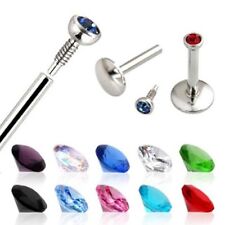 INTERNALLY THREAD CRYSTAL GEM STONE MONROE LABRET TRAGUS NOSE EAR LIP BAR